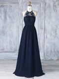 Dark Navy Bridesmaid Dresses,Lace Chiffon Elegant Bridesmaid Dress,BD00337