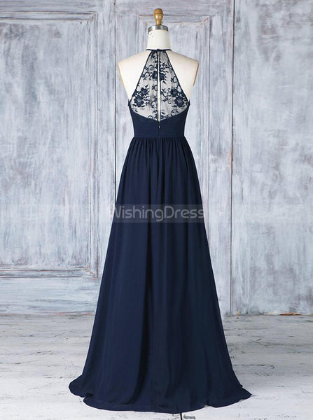 Dark Navy Bridesmaid Dresses,Lace Chiffon Elegant Bridesmaid Dress,BD00337