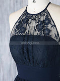 Dark Navy Bridesmaid Dresses,Lace Chiffon Elegant Bridesmaid Dress,BD00337