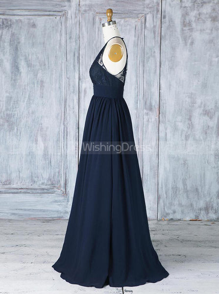 Dark Navy Bridesmaid Dresses,Lace Chiffon Elegant Bridesmaid Dress,BD00337