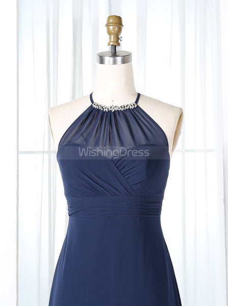 Dark Navy Bridesmaid Dresses,Mermaid Bridesmaid Dress,High Neck Bridesmaid Dress,BD00277