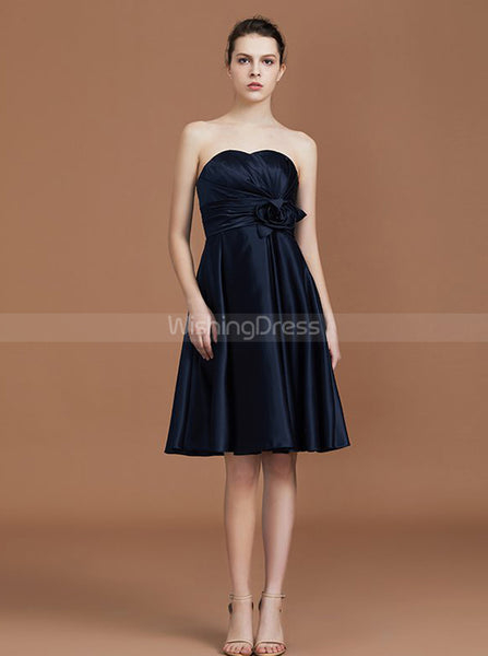 Dark Navy Bridesmaid Dresses,Short Bridesmaid Dress,Sweetheart Bridesmaid Dress,BD00228