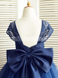 Dark Navy Flower Girl Dress,Short Flower Girl Dress,Flower Girl Dress with Bow,FD00011