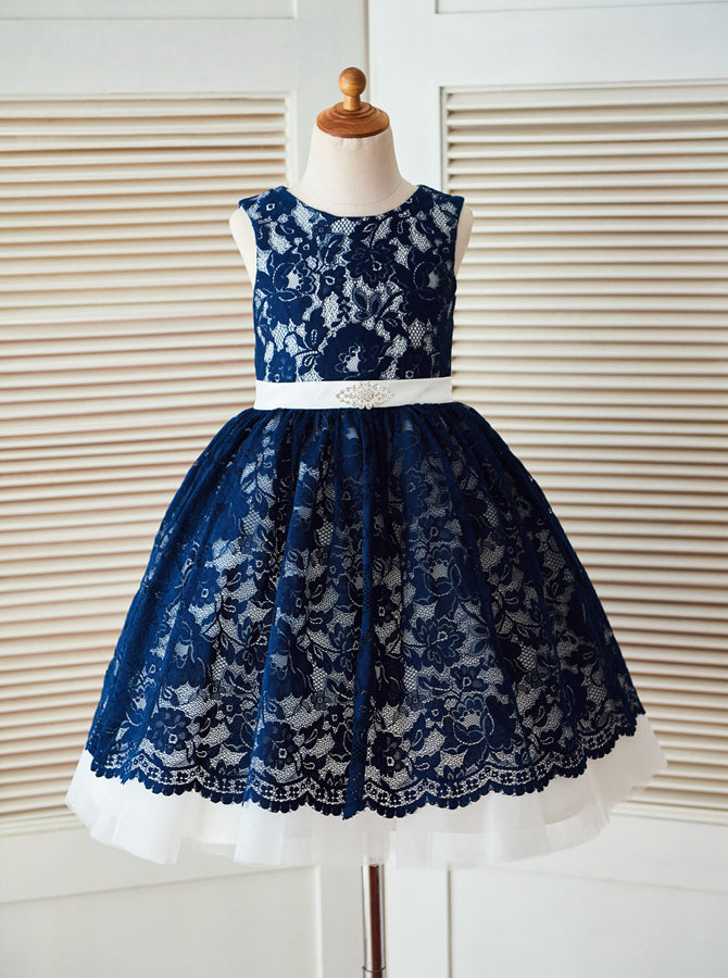 Dark Navy Flower Girl Dresses,Vintage Flower Girl Dress,Lace
