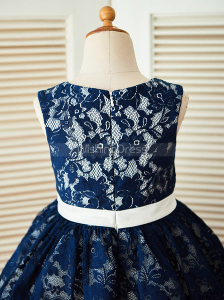 Dark Navy Flower Girl Dresses,Vintage Flower Girl Dress,Lace Flower Girl Dress,FD00072