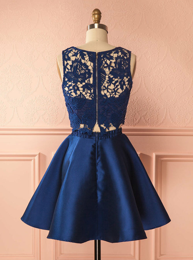 Dark Navy Homecoming Dresses,Two Piece Homecoming Dress,Short Homecomi