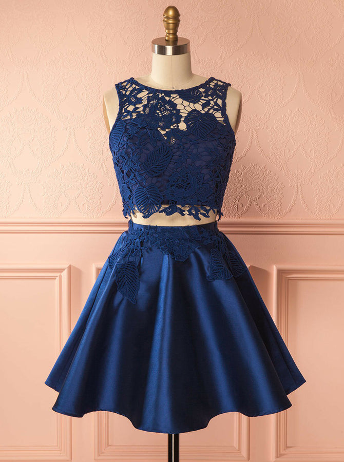 Dark Navy Homecoming Dresses,Two Piece Homecoming Dress,Short Homecoming Dress,HC00158 US10 / Dark Navy