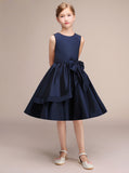 Dark Navy Junior Bridesmaid Dress,Knee Length Junior Bridesmaid Dress,JB00026