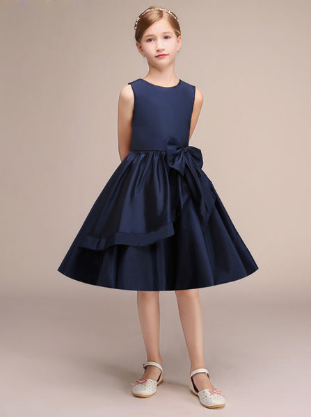 Dark Navy Junior Bridesmaid Dress,Knee Length Junior Bridesmaid Dress,JB00026