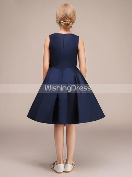 Dark Navy Junior Bridesmaid Dress,Knee Length Junior Bridesmaid Dress,JB00026