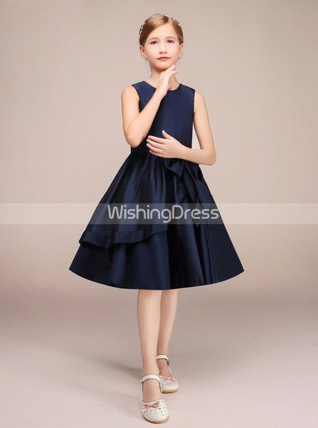 Dark Navy Junior Bridesmaid Dress,Knee Length Junior Bridesmaid Dress,JB00026