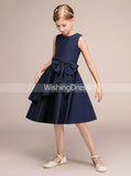 Dark Navy Junior Bridesmaid Dress,Knee Length Junior Bridesmaid Dress,JB00026