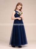 Dark Navy Junior Bridesmaid Dress,One Shoulder Junior Bridesmaid Dress,JB00054