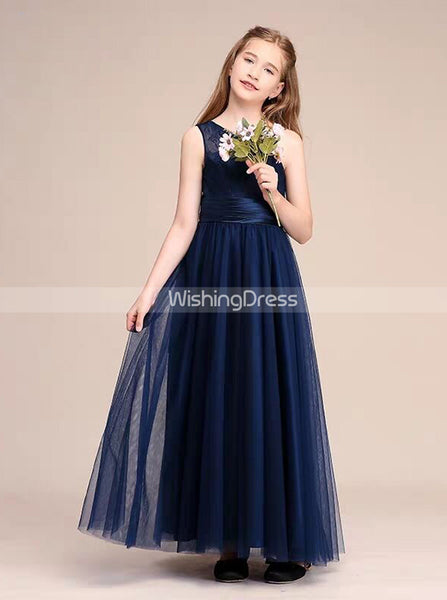 Dark Navy Junior Bridesmaid Dress,One Shoulder Junior Bridesmaid Dress,JB00054