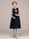 Dark Navy Junior Bridesmaid Dresses,Chiffon Short Junior Bridesmaid Dress,JB00022