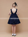 Dark Navy Lace Party Dress for Teens,Knee Length Junior Bridesmaid Dress,JB00046