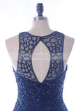 Dark Navy Mermaid Prom Dress,Beaded Tulle Prom Dress,Sparkly Prom Dress PD00046