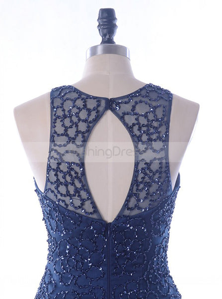 Dark Navy Mermaid Prom Dress,Beaded Tulle Prom Dress,Sparkly Prom Dress PD00046