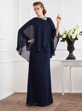 Dark Navy Mother of the Bride Dresses,Chiffon Long Mother Dress,Chic Mother Dresses,MD00052