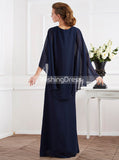 Dark Navy Mother of the Bride Dresses,Chiffon Long Mother Dress,Chic Mother Dresses,MD00052