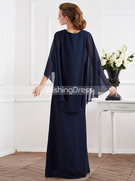 Dark Navy Mother of the Bride Dresses,Chiffon Long Mother Dress,Chic Mother Dresses,MD00052