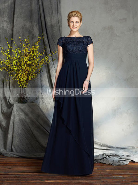 Dark Navy Mother of the Bride Dresses,Empire Mother Dress,Mother Dress with Sleeves,MD00035