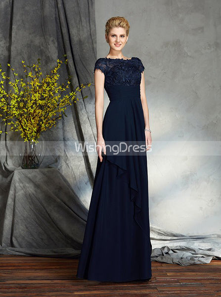 Dark Navy Mother of the Bride Dresses,Empire Mother Dress,Mother Dress with Sleeves,MD00035