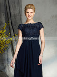 Dark Navy Mother of the Bride Dresses,Empire Mother Dress,Mother Dress with Sleeves,MD00035