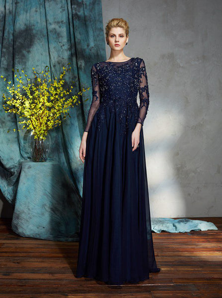 Dark Navy Mother of the Bride Dresses,Mother Dress with Sleeves,MD00064