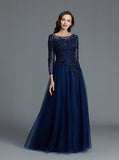 Dark Navy Mother of the Bride Dresses,Mother Dress with Sleeves,Tulle Mother Dress,MD00028