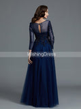 Dark Navy Mother of the Bride Dresses,Mother Dress with Sleeves,Tulle Mother Dress,MD00028