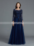 Dark Navy Mother of the Bride Dresses,Mother Dress with Sleeves,Tulle Mother Dress,MD00028