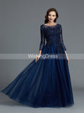 Dark Navy Mother of the Bride Dresses,Mother Dress with Sleeves,Tulle Mother Dress,MD00028