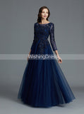 Dark Navy Mother of the Bride Dresses,Mother Dress with Sleeves,Tulle Mother Dress,MD00028