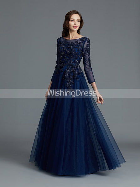 Dark Navy Mother of the Bride Dresses,Mother Dress with Sleeves,Tulle Mother Dress,MD00028