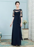 Dark Navy Mother of the Bride Dresses,Mother Dress with Sleeves,Wedding Guest Dress Long,MD00005