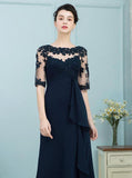 Dark Navy Mother of the Bride Dresses,Mother Dress with Sleeves,Wedding Guest Dress Long,MD00005