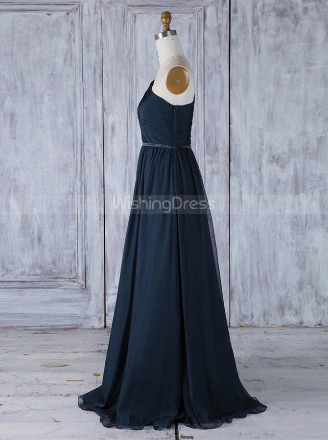 Dark Navy One Shoulder Bridesmaid Dresses,Simple Bridesmaid Dress,BD00