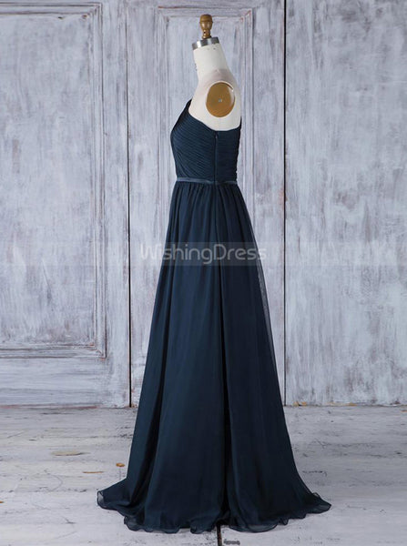 Dark Navy One Shoulder Bridesmaid Dresses,Simple Bridesmaid Dress,BD00362