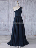 Dark Navy One Shoulder Bridesmaid Dresses,Simple Bridesmaid Dress,BD00362