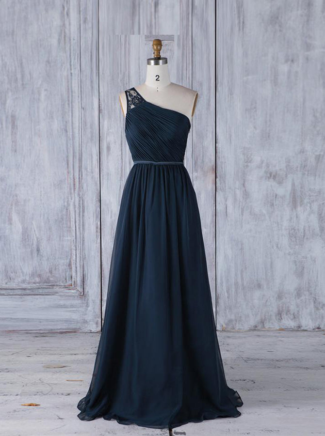 Dark Navy One Shoulder Bridesmaid Dresses,Simple Bridesmaid Dress,BD00