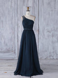 Dark Navy One Shoulder Bridesmaid Dresses,Simple Bridesmaid Dress,BD00362