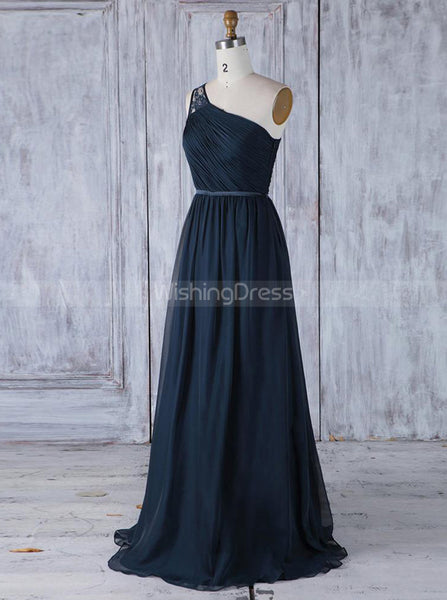 Dark Navy One Shoulder Bridesmaid Dresses,Simple Bridesmaid Dress,BD00362