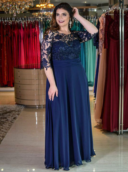 Dark Navy Plus Size Prom Dresses,Plus Size Prom Dress with Sleeves,PD00321