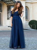 Dark Navy Prom Dresses,Prom Dress with Sleeves,Long Prom Dress,PD00267