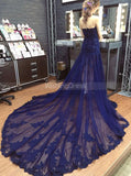 Dark Navy Prom Dresses,Tulle Long Evening Dress,Strapless Fitted Prom Dress,PD00356