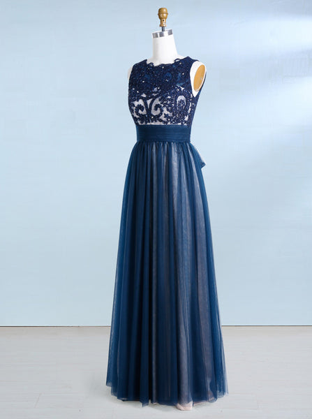 Dark Navy Prom Dresses,Tulle Prom Dress,Floor Length Prom Dress,PD00339