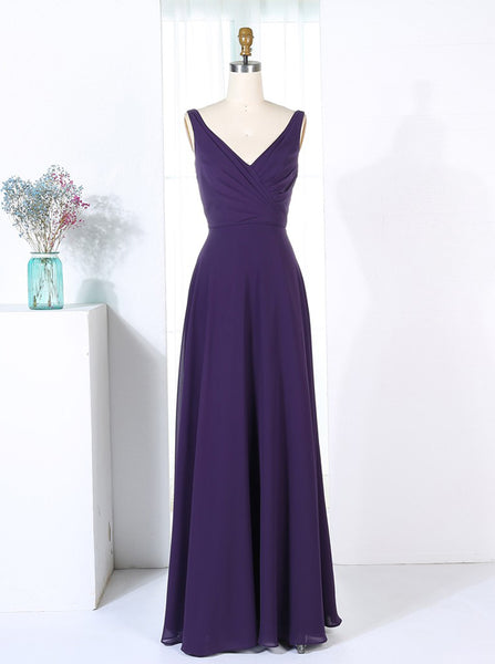 Dark Purple Bridesmaid Dresses,Long Chiffon Bridesmaid Dress,BD00283