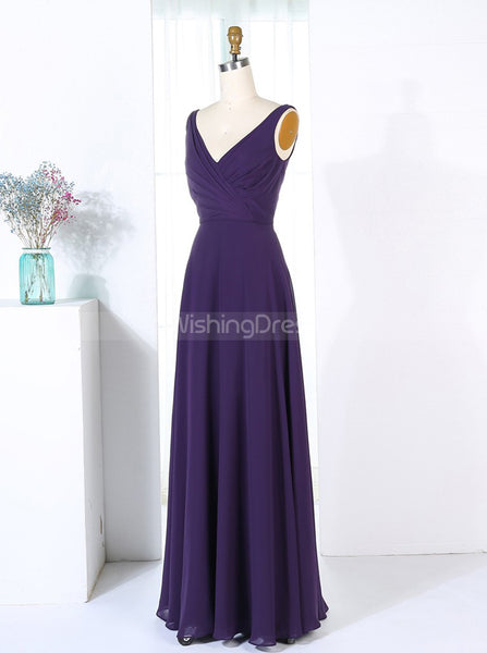 Dark Purple Bridesmaid Dresses,Long Chiffon Bridesmaid Dress,BD00283