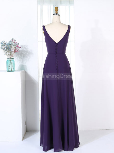 Dark Purple Bridesmaid Dresses,Long Chiffon Bridesmaid Dress,BD00283